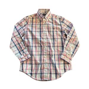 Ralph Lauren Kids Boys Plaid Button Down Shirt Sz 10 Pink Blue Crest Black Label